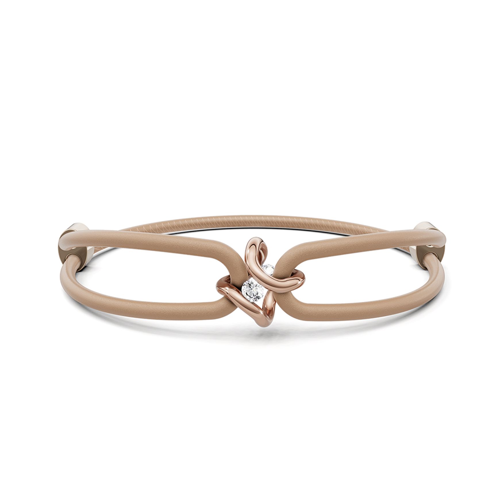 Niessing Armband Spannring Ära, Rosewood Gold, Brillanten, Leder taupe