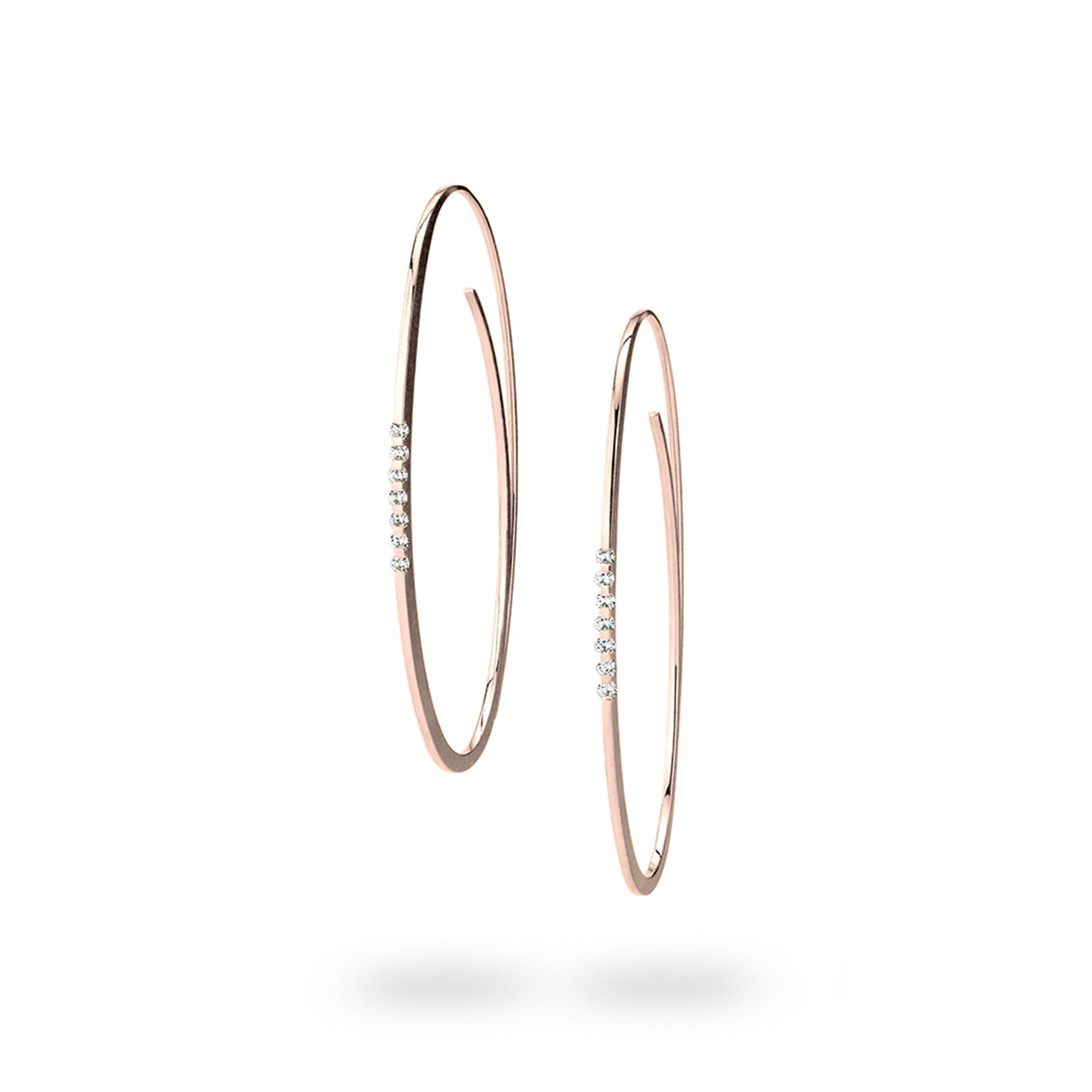 Niessing Creolen Linear Brillant, Rosewood Gold, 14 Brillanten, oval, 48 mm